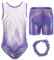 Happy Cherry Turnanzug Mädchen Kurzarm Akrobatik Anzug Kinder Leotard Gymnastics Klassisch Gymnastikanzug mit Haarband und Shorts 5-6 Jahre