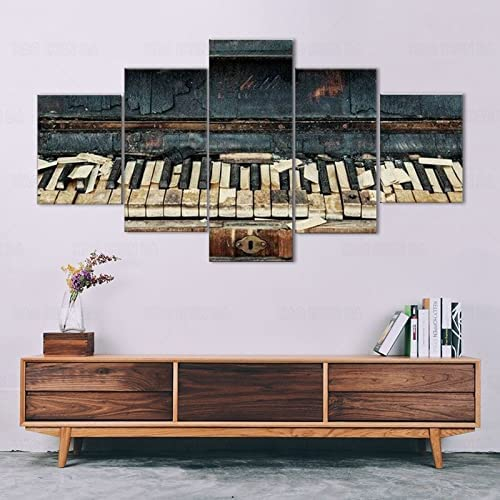Drucke Auf Leinwand 5 Stück Wandkunst Drucken Leinwand Malerei Wohnkultur 5 Panel Leinwand Bilder Und Kunstwerk Wandbild Verlassenes Altes Klavier (