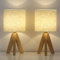 LIANTRAL Small Bedside Lamps Set of 2, Wooden Tripod Desk Lamp with Beige Fabric Linen Lampshade, E27 Basee, Modern Table Lamp for Reading, Bedroom, Living Room, Office