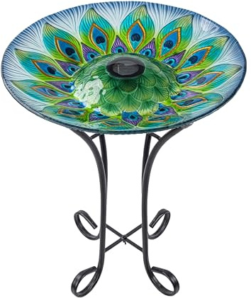 Teamson Home 4216023 Glas Vogeltränke mit Pfau Design Vogeltränke Multi