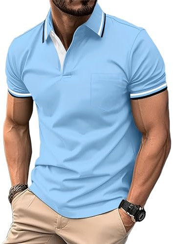 zitysport Poloshirt Herren Kurzarm Shirt Atmungsaktives Golf Polo Shirt Männer Sommer Shirts Sport Basic Slim Fit Tshirt mit Brusttasche Polohemd(Himmelblau-M)