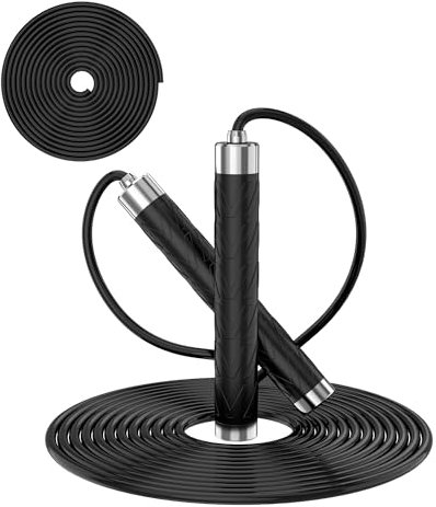 Jump Rope for Fitness, AUMCDIK Speed Skipping Rope for Women Men, Adjustable Jumping Rope with Alloy & Silicone Handle for Workout Boxing Aerobic Exercise (Black)