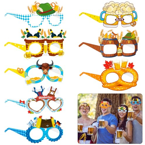 Wentsent 24 Stück Oktoberfest Partybrille, Accessoires Papier Brillen Lustig Party Deko Bayrisch Foto Requisiten Bayern Photo Booth Props Dekoration