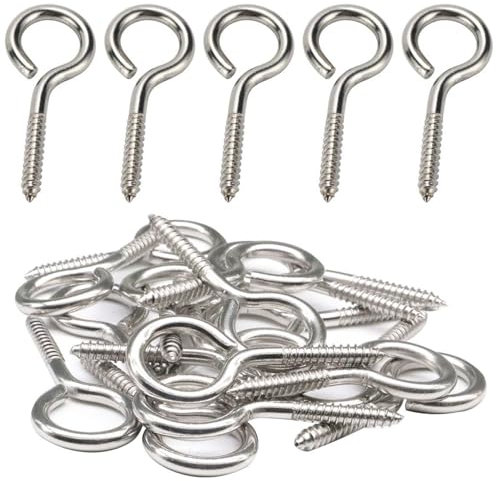 10 Pezzi Gancio a Vite con Occhiello Grande, M5 65 mm Occhiello a Vite Gancio Autofilettante, Vite a Occhiello per Legno, Ganci a Vite In Acciaio Inox 304, Vite Ad Anello per Amache Sedie Sospese