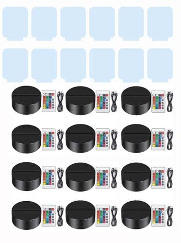 B BachVibes Base Lámpara LED 3D, Night LED Light Base Ajustable 16 Colores con Mando a Distancia y Cable USB, para Dormitorios, Cafeterias, Restaurantes incluye placa Metacrilato (Negro_12, 12)