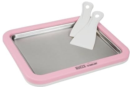 STONELINE by Mr. Ice Cream Rolls ORIGINAL Ice Cream Rolls Maker Eisplatte Rosé 26x21x3,5 cm mit 2 Spateln für Hausgemachte Eiscreme Speiseeis DIY Eisrollen Edelstahlplatte Eis Maschine Sorbet Joghurt…