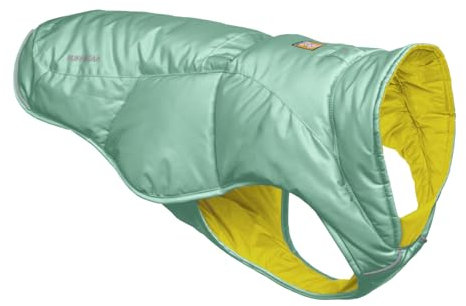 RUFFWEAR Quinzee X-Small Hunde-Regenjacke, isolierter Allwetter-Hundemantel, Wasserabweisende Hundejacke, leichte Hundeweste und Tragetasche, Größe XS, River Rock Green