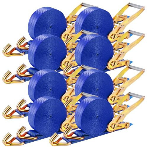 8 pezzi Carico 5000kg,Cinghie di ancoraggio 9m,Cinghie a cricchetto,50 mm Cinghia Di Fissaggio,Cinghie di serraggio con cricchetto e gancio,per il fissaggio professionale del carico di camion,Blu