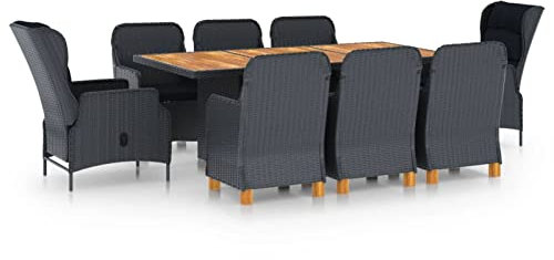 Juroupi 9-TLG. Garten-Essgruppe mit Auflagen GartenmöBel Set Gartensitzgruppe Garden Furniture Sets Garten Essgruppe Poly Rattan Dunkelgrau - 3060184