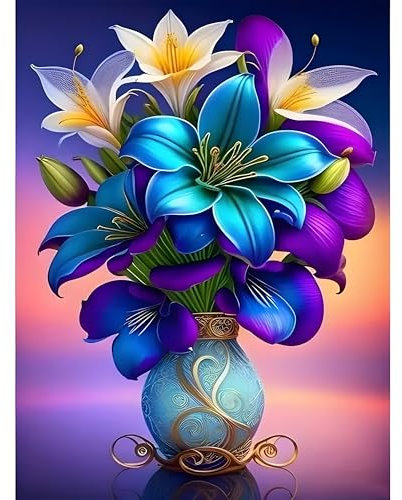 DPIDEA Diamond Painting Blumen Vase, 5D Diamant Painting Bilder für Erwachsene, DIY Diamant Malerei Blumen Runde Steine für Zuhause Dekor 30x40 cm