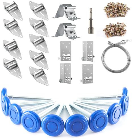 XiKe Garagentorrolle, Nylon, 5,1 cm, Vorbau und Scharniere, Set mit Ober- und Tretlager, Stahldrahtseil, Schraubenhülse, Hardware-Set für 2,4 x 2,4 cm oder 2,9 x 2,1 m große Türen