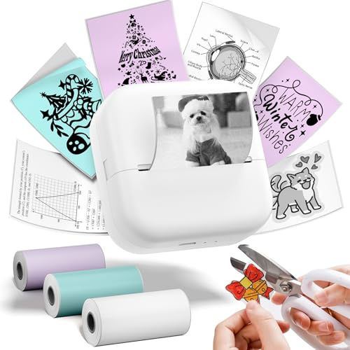 Omezizy Mini Drucker M02X Sticker Drucker Mini Drucker für Smartphone mit 3 Rollen Etiketten, Tragbarer Thermodrucke Bluetooth Etikettendrucker für Geschenk, Journal, Studiennotizen, Fotos