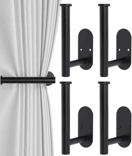 4pcs Curtain Holdbacks, Screw-in Curtain Tiebacks Curtain Tie Backs Curtain Holders for Wall Mounted Curtain Pull Backs for Drapes, Curtain Side Holders Hooks, 304 Stainless Steels, Black