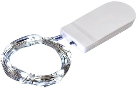 Guirnalda de luces LED que funcionan con pilas, cable plateado de 1 m con 10 luces LED de batería, decoraciones festivas de iluminación interior y exterior para árbol, dormitorio, boda ( ,