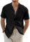 Elegancity Mens Linen Shirts Casual Short Sleeve Button Down Beach Shirts for Men Wrinkle Free Vacation Summer Tops,Black XL