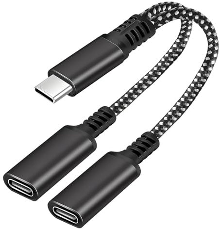 2 in 1 Adattatore USB C Cuffie, Adattatore USB C a Dual USB C, Tipo C Cuffie Jack AUX Audio E 60W Type C Ricarica rapida PD 60 W Compatibile con Samsung Galaxy S23 S22 S21 S20 Note 20 Huawei