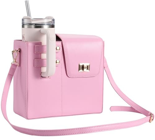 KzRUeb Water Bottle Bag for Stanley Cup Sport Bottle Holder for Women Crossbody Stanley Water Cup Purse Bag with Phone Pocket and Shoulder Strap Compatible with Most Water Bottle, Pink