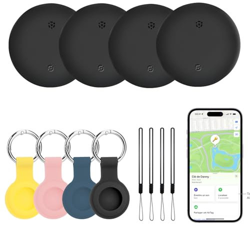 Smart Tag Pro, 4 unidades Air Tag Smart Tracker, localizador de llaves, maletín, rastreador compatible con Apple Wo es APP (solo iOS), para llaves, equipaje, cartera, impermeable IP67, funda