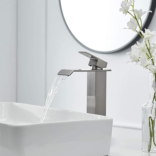 XWIHTR Rubinetto a cascata per bagno, rubinetto per lavabo a una maniglia, rubinetto per lavabo a risparmio idrico; bocca calda e fredda, rubinetto per bagno in ottone in acciaio inox (spazzolato-h)