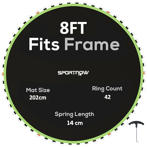 SPORTNOW Trampoline Replacement Mat with Eight Rows of Stitching, Spring Pull Tool, 42 V-Hooks, for 8ft Trampoline, Using 14cm Springs, Trampoline Jumping Mat, Green