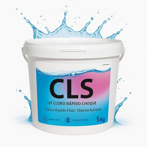 TECHZOCO Cloro Choque Accion Rapida, Recuperador Agua Piscina deteriorada, Tratamiento Inicial de la Piscina, Fabricado en España, Forma del Producto Granular, Contiene 5 Kg
