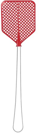 LifeChic Battimosche Manuale 43 cm – Manico in Ferro, Paletta Flessibile in Plastica Rossa – Scacciamosche per Interni ed Esterni – Contro Mosche, Zanzare e Insetti Volanti