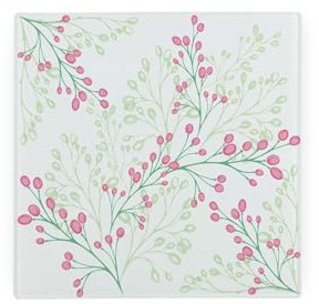 Delicate Floral Glass Hot Pot Stand - Pink Blossoms Gift Small Square Kitchen Trivet/Worktop Protector 20cm x 20cm (8 x 8)