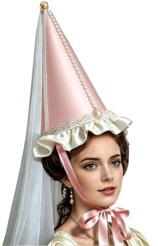 Unykaflor Mittelalterlicher Henninhut für Damen, mit Schleier, kegelförmiger spitzer Hut für Halloween, Weihnachten, Renaissance, Kostümparty