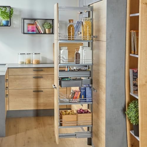 SOTECH Dispensa-X Apothekerauszug SILBERGRAU matt 1900-2300 mm inkl. SoftstopPlus, Clickfixx und 5 Einhängetablare für 300 mm breite Schränke, Tragkraft 100 kg für Nobilia Apothekerschränke