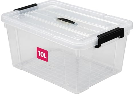 STL 10 Ltr Clear Plastic Storage Boxes with Lids, Heavy-Duty Durable Stackable Plastic Storage Containers, Underbed Storage Boxes, Secure Clip-Lock Lid for Home, Office, Kitchen, Toys