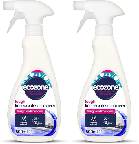 EcoZone Limescale Remover, Powers Through Soap Scum, Bathroom & Kitchen Cleaner De-scaler Spray, Long Lasting Shine & Protection, Natural Ingredients, Vegan Friendly (500ml) (Pack of 2)