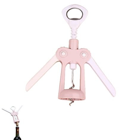 PLAYTHROUGH Wing Corkscrew, Wine Bottle Opener with Ergonomic Wing Handle for Home Bar, Multifunctional (Pink)