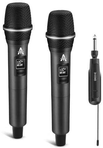 ALPOWL Kabelloses Mikrofon,Handheld-Drahtlosmikrofon-Set,Drahtloses Dual-Mikrofonsystem mit Empfänger, geeignet für Karaoke-Gesang,Besprechungen,Vorträge, PA
