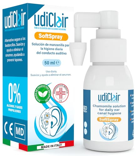 Spray Nettoyant Oreilles pour Bouchon de Cérumen 50ml, Made in Italy | UdiClair SoftSpray Adulte Enfant Dissolution Rapide avec Jet Nébulisé Solution Isotonique à La Camomille