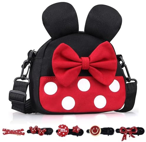 FOSDICK Little Mouse Ear Bow Crossbody Purse, Niedliche Mini-Maus Umhängetasche Mädchen, Verstellbare Crossbody Bag, Handtasche Mädchen, Kinder Schultertasche mit 5 Haarspangen Geschenke für Kinder