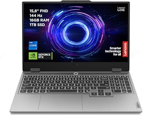 Lenovo LOQ 15 144Hz Notebook Gaming, NVIDIA GeForce RTX 5060 8GB GDDR7, Intel Core i7-13645HX, RAM 16GB DDR5, 1TB SSD M.2 2242 PCIe 4.0, FHD, Windows 11, Tastiera retroilluminata