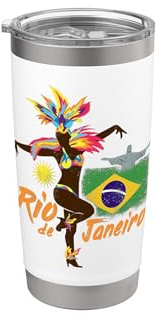Rio de Janeiro Brasilien Vintage Samba Tänzerin und Fahne Doppelwandiger Edelstahl-Thermobecher