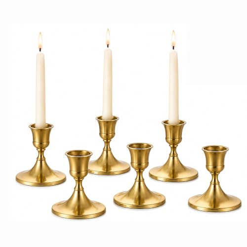 6 Stück Kerzenständer Gold, Metall Kerzenhalter für Stabkerzen | Elegante Taper Kerzenhalter für Hochzeit Weihnachten Wohnzimmer Esstisch Geburtstagsessen Jubiläum Tischdekoration
