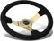 NRG Innovations NRG-RST-036GD-S verstärktes Lenkrad – 350 mm Sportlenkrad (91 cm tief) schwarzes Wildleder mit roter Baseball-Naht – Chrom-Goldspeichen