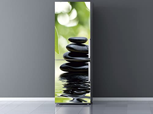 Pegatinas Vinilo para Frigorífico Piedras negras reflejo agua | Varias Medidas 185 x 60 cm | Adhesivo Resistente y de Fácil Aplicación | Pegatina Adhesiva Decorativa de Diseño Elegante