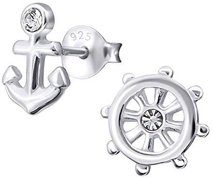 Laimons Damen-Ohrstecker Damenschmuck Steuerrad und Anker Glitzer Sterling Silber 925