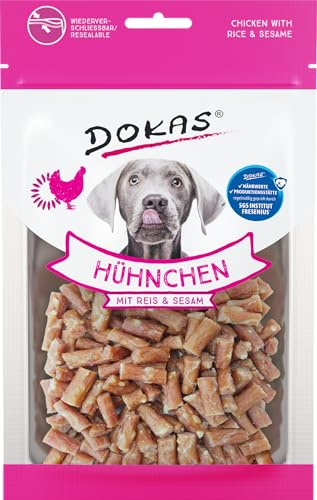 Dokas Dog Hühnchen mit Reis und Sesam | 70 g | Snack für Hunde als Belohnung | Proteinreicher Snack für Hunde | Zur zusätzlichen Energie Lieferung aktiver Hunde