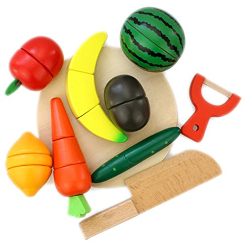 DMZK Fruits À Couper en Bois, Jouets d'imitation de Cuisine Ensemble de Jouets pour Enfants Couper Les Fruits et Légume
