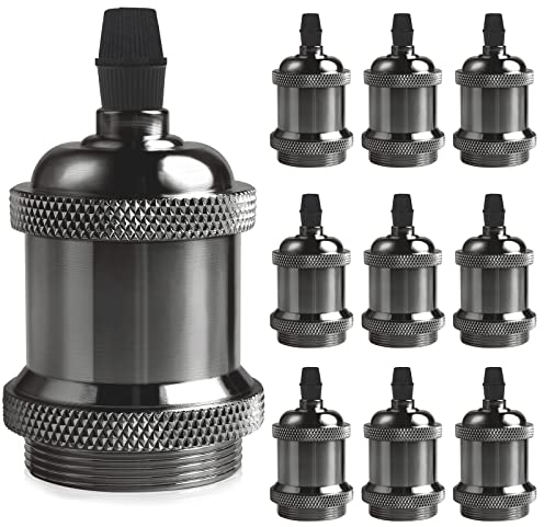 DiCUNO E27 vintage solid Lampenfassung, Aluminium & Keramik Lampenhalter, E27 Sockel für Glühbirne, Antiker-Look für Wand-, Tisch- & Deckenleuchte, DIY Zubehör, Pearl Black, 10er Pack