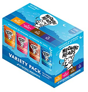 Meowing Heads Wet Cat Food - Variety Pack - 93% Natural Turkey, Chicken, Beef & Fish Pouches with No Artificial Flavours, Grain-Free Recipe (10 x 100g)