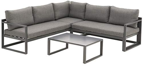 OUTLIV. Ecklounge Set Florenz, Aluminiumrahmen, abziehbarer UV-beständiger Olefin-Bezug, Rückenlehnenverstellung, inkl. Loungetisch, dunkelgrau, 212x212 cm
