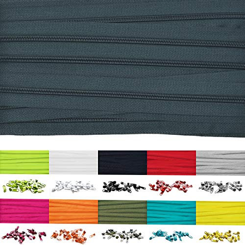 10m Endlosreißverschluss 5mm mit 20 zipper reißverschluss endlos Graphite