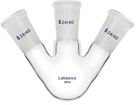 Labasics Glass 50ml 3 Neck Round Bottom Flask RBF, with 24/40 Center and Side Standard Taper Outer Joint, 50ml