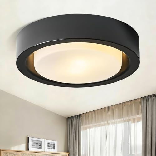 COTULIN Deckenleuchte aus Metall, Glas, bündig, rund, für Flur, Schlafzimmer, Schrank, Wohnzimmer, Küche, Treppe, 30,5 cm, Schwarz