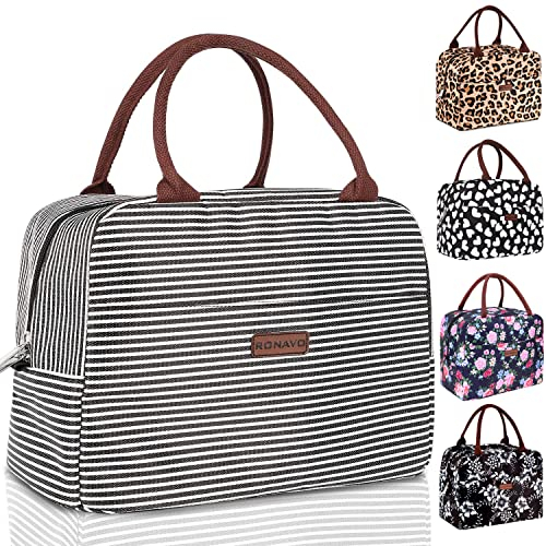 RONAVO Lonchera para mujer, lonchera aislada, resistente y espaciosa (rayas)